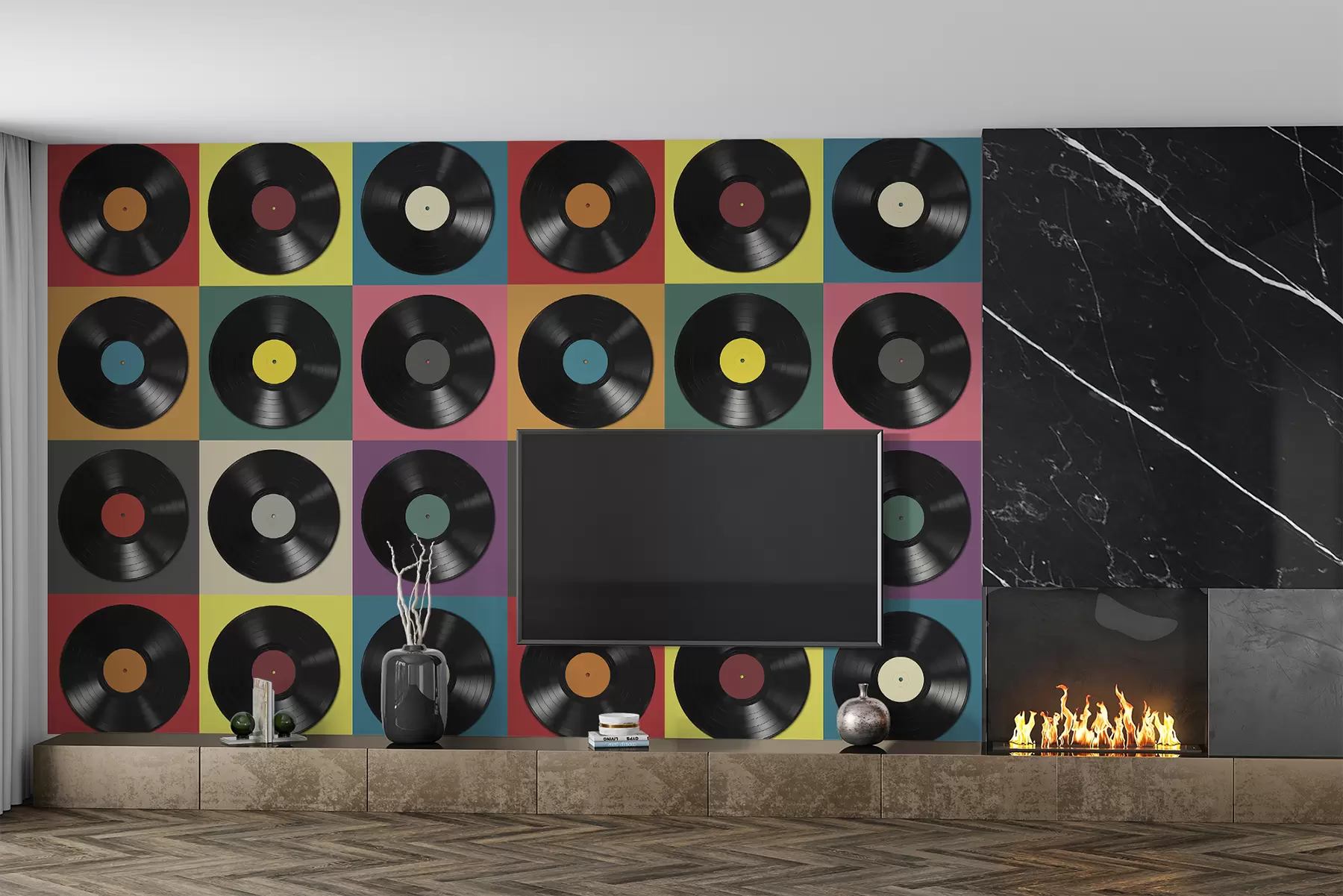 fototapet Discuri de vinil, stil retro u51622