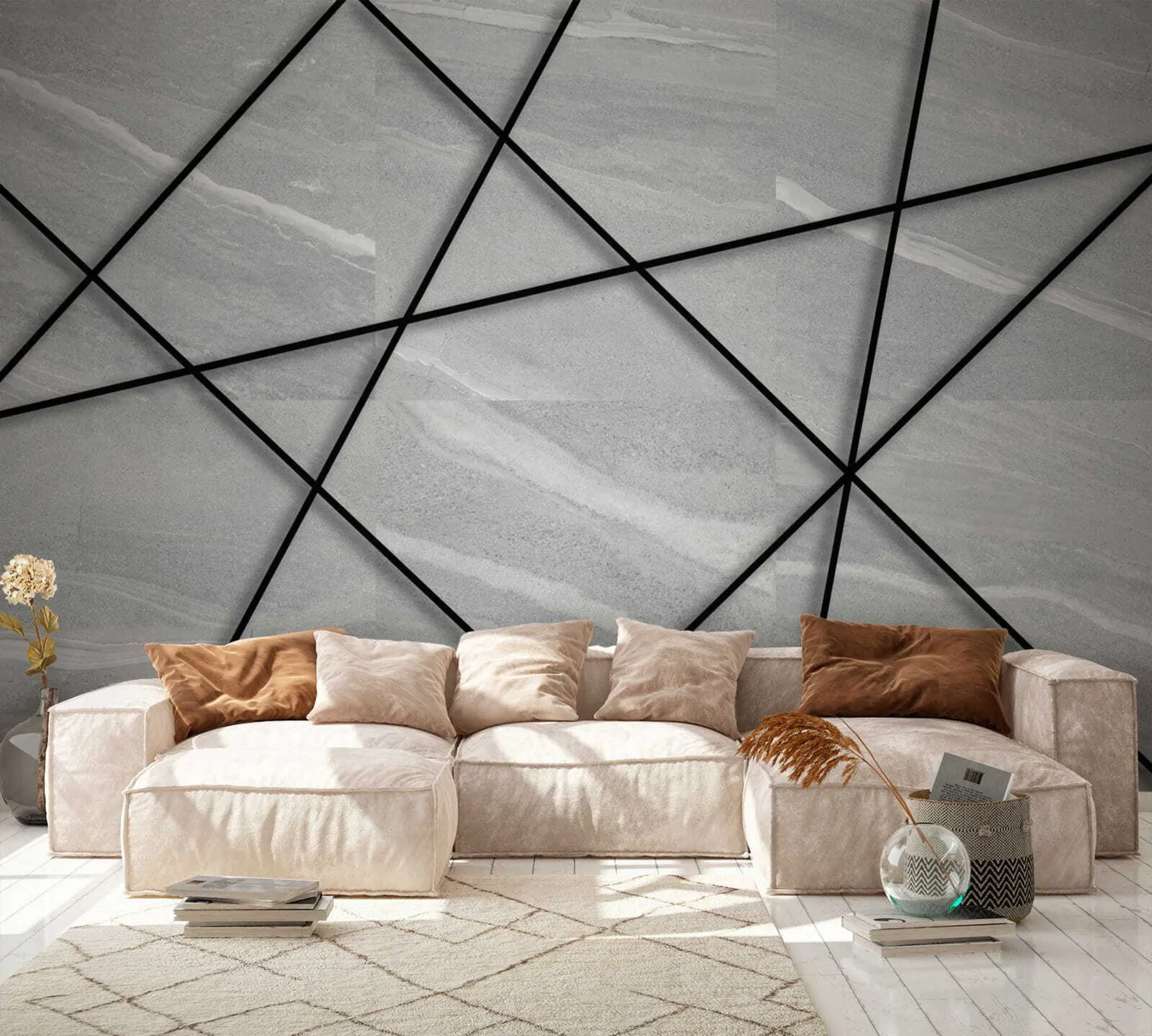 fototapet Marmură gri și linii negre u16341