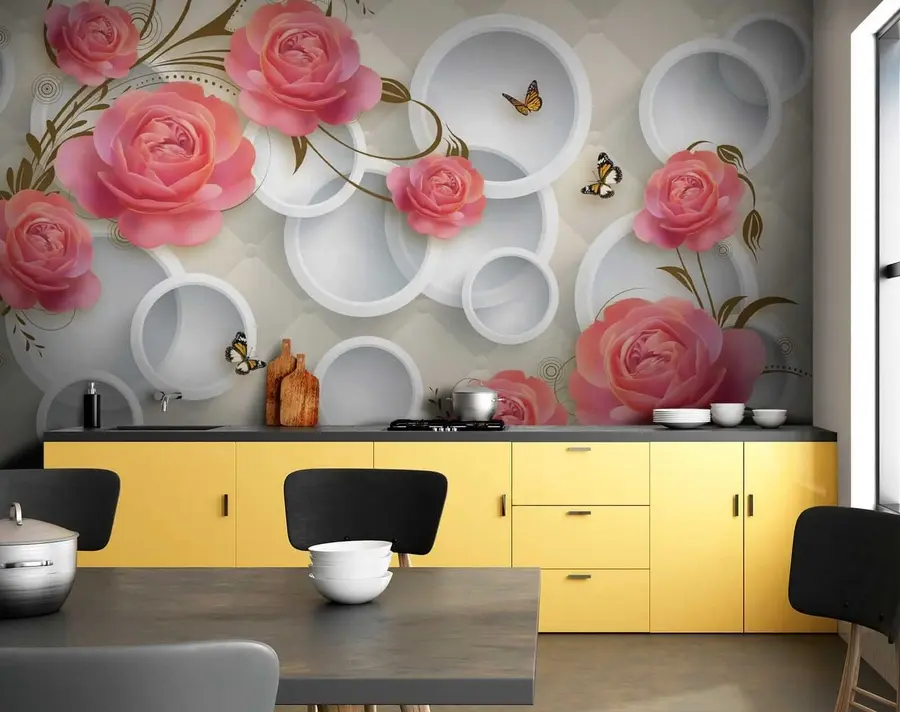 fototapet Trandafiri roz și bucle u22883