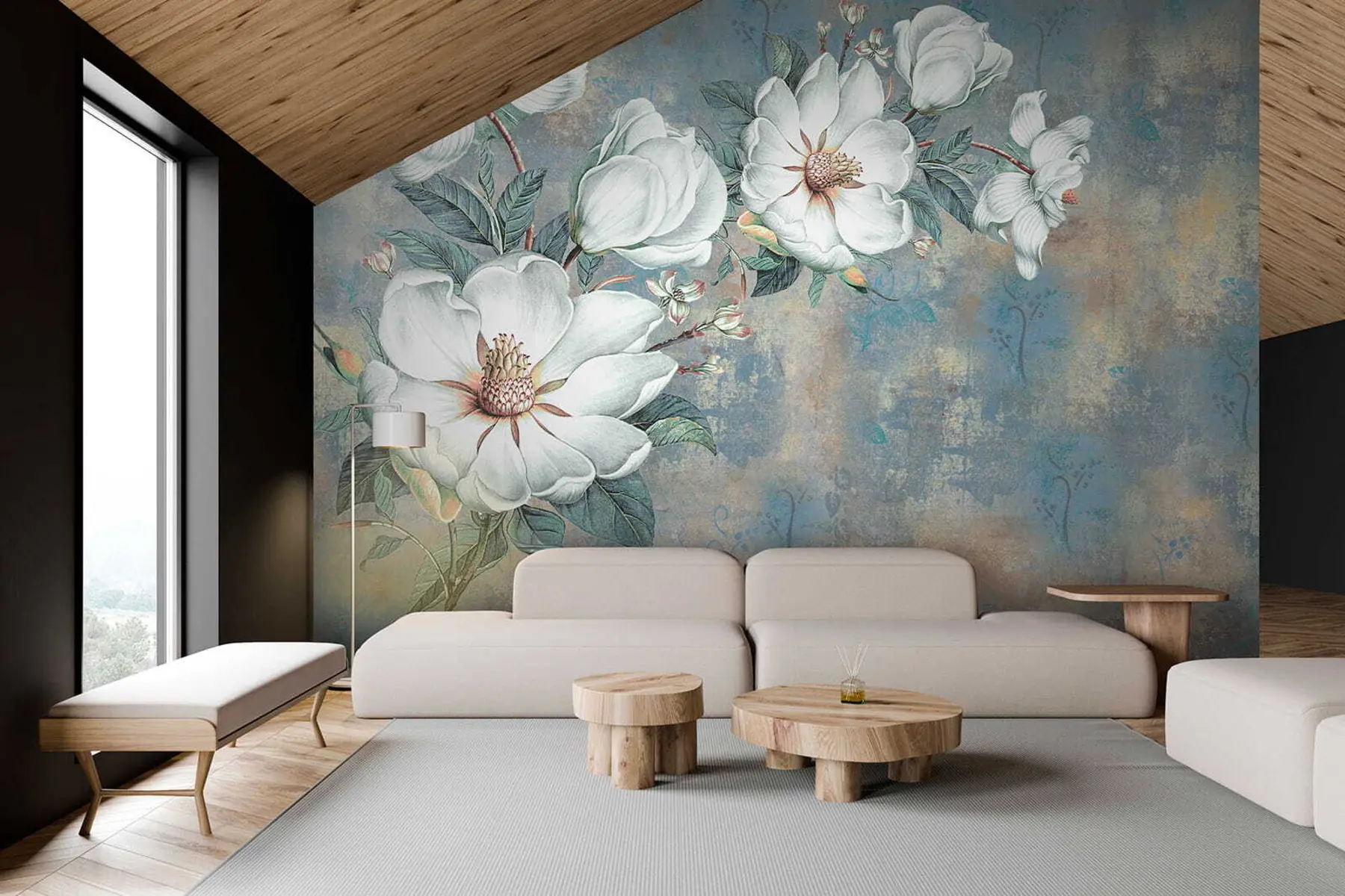 fototapet Magnolii pe peretele grunge u38839