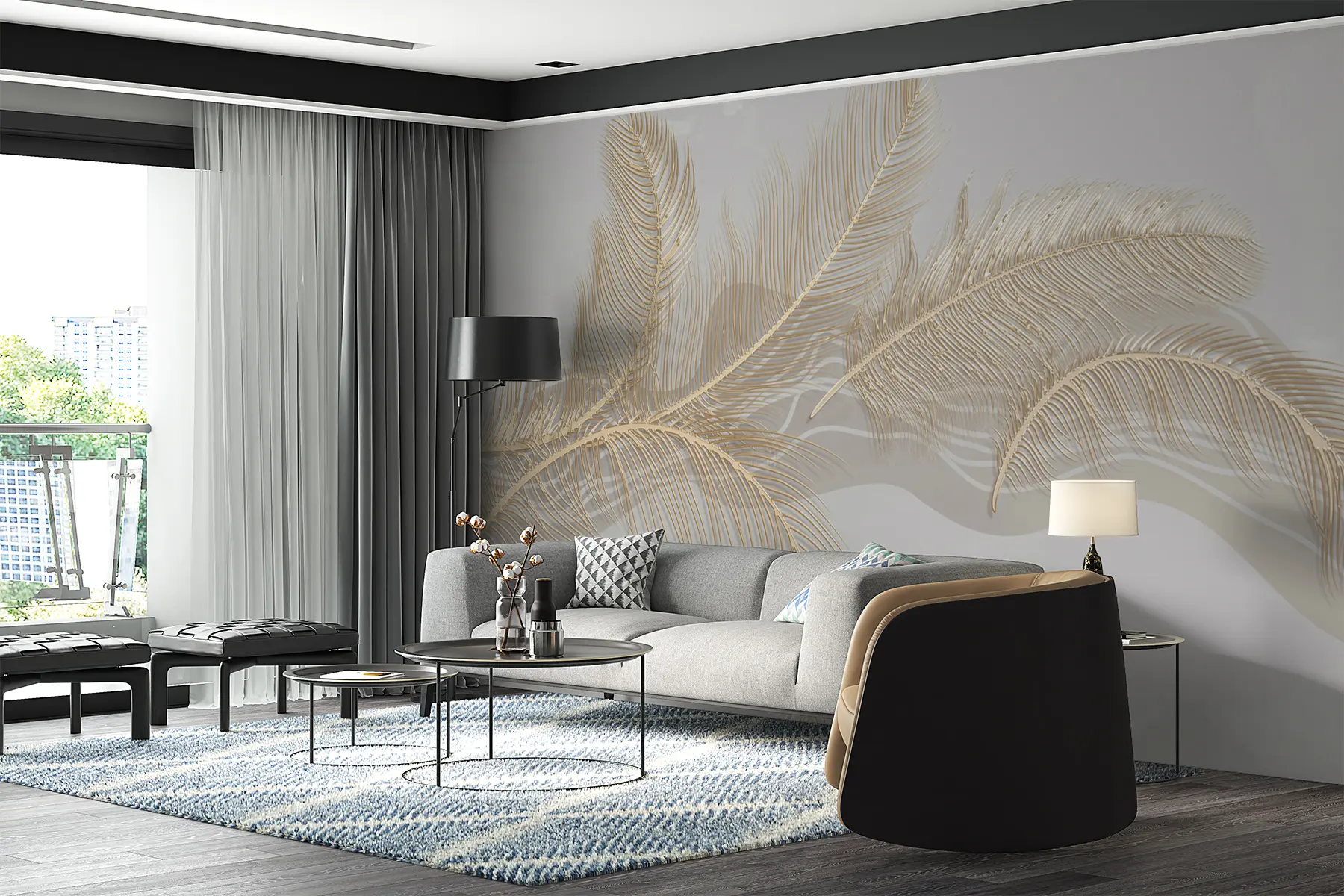 fototapet Pene mari fragile pe un fundal gri u40388