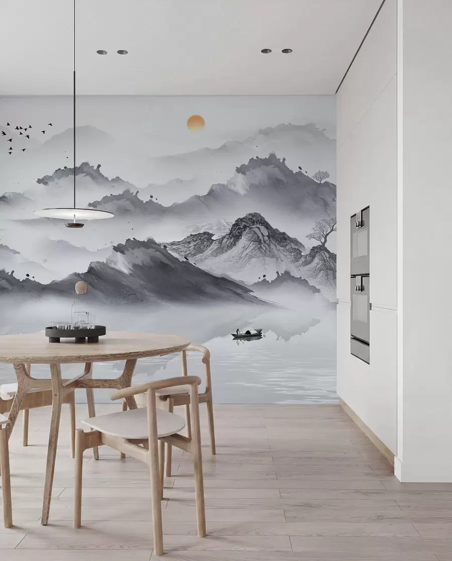 fototapet Munți în stil japonez. Desen cu cerneală u44010