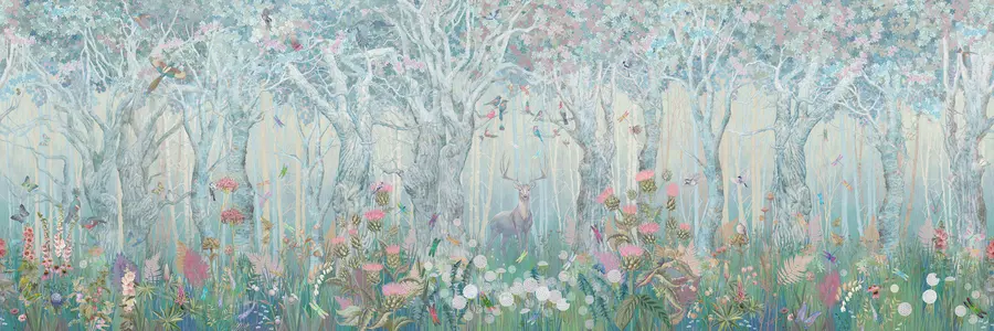 fototapet Căprioare și păsări în pădurea magică u60061