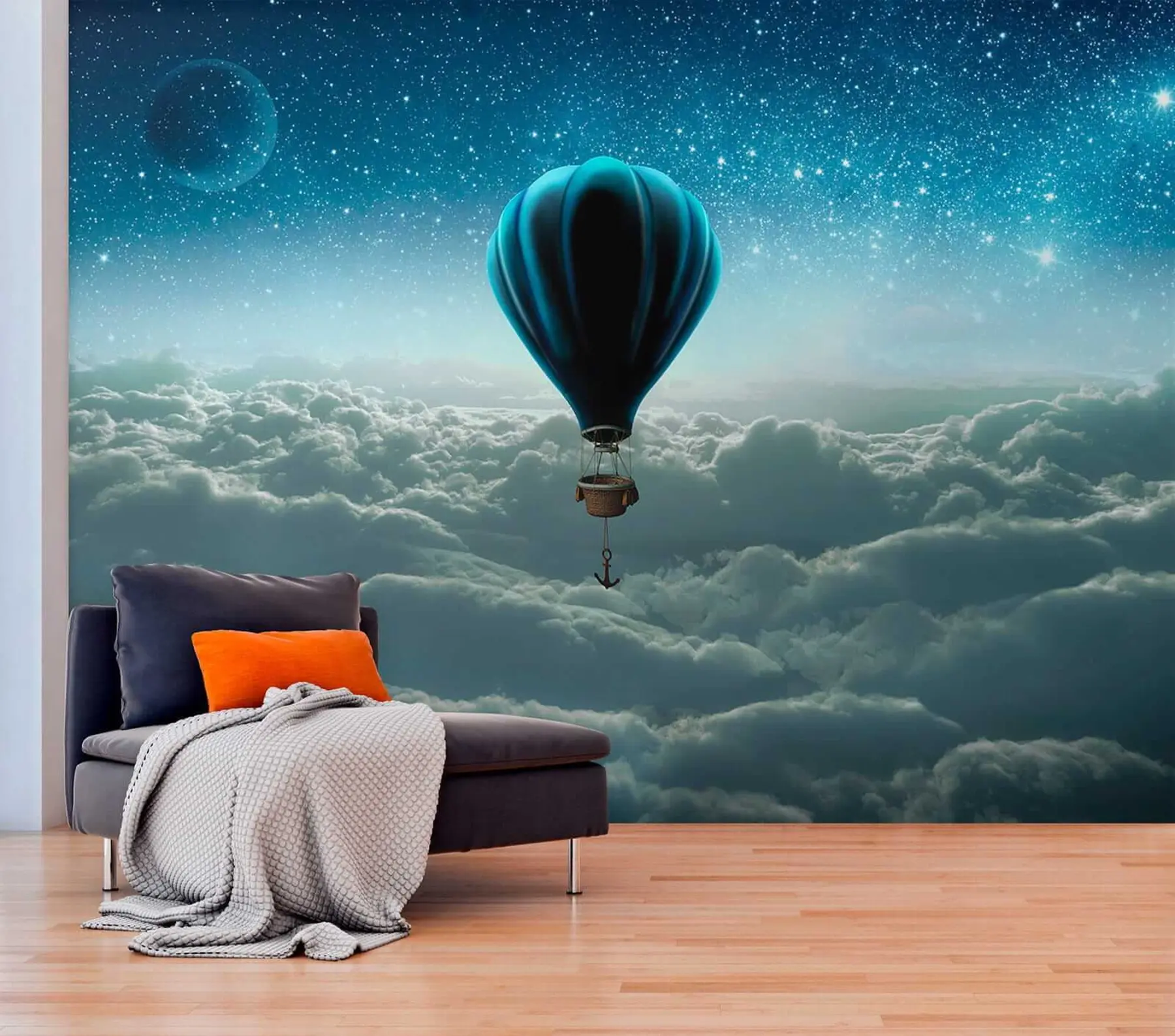 fototapet Balon cu aer cald pe fundalul cerului de noapte u70538