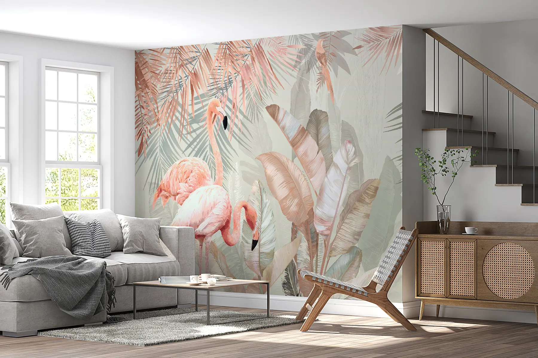 fototapet Flamingo în tropice roz u21344v1