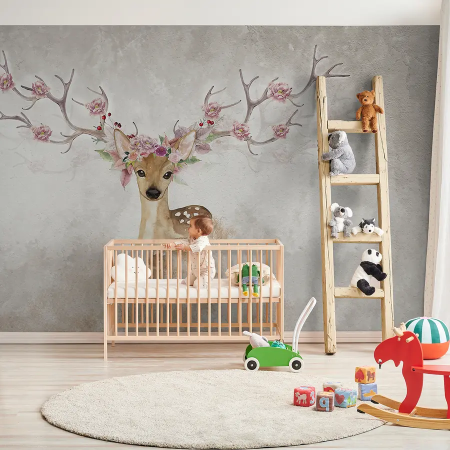 fototapet Căprioare cu flori pe coarnele lor u04671d2