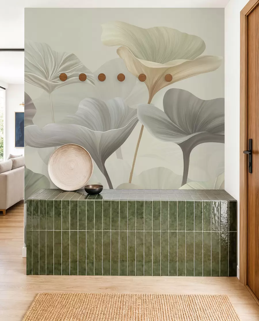 fototapet Frumoase frunze mari în culori delicate w00385