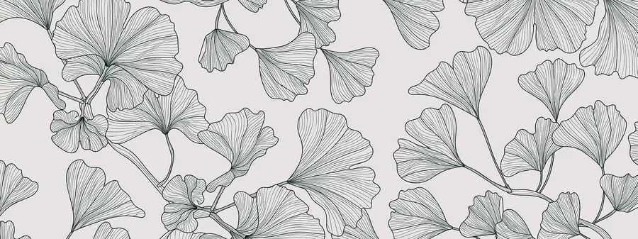 fototapet Lily ginkgo fundal gri w00328v2