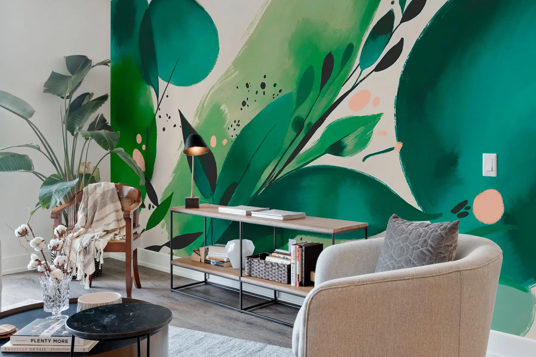 fototapet Imprimeu abstract motive florale și frunze, minimalism w00394