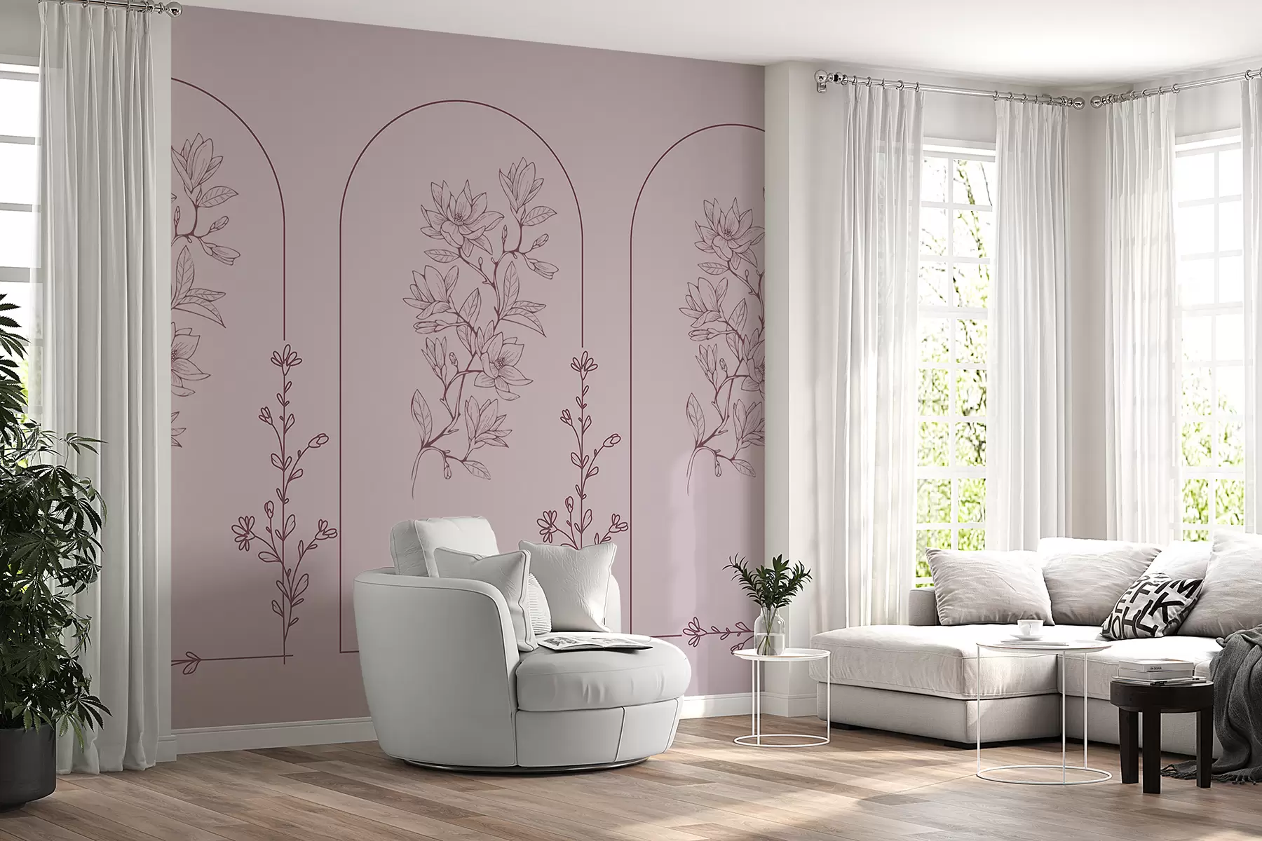 fototapet Floare roz magnolia pe fundal roz w00481v1