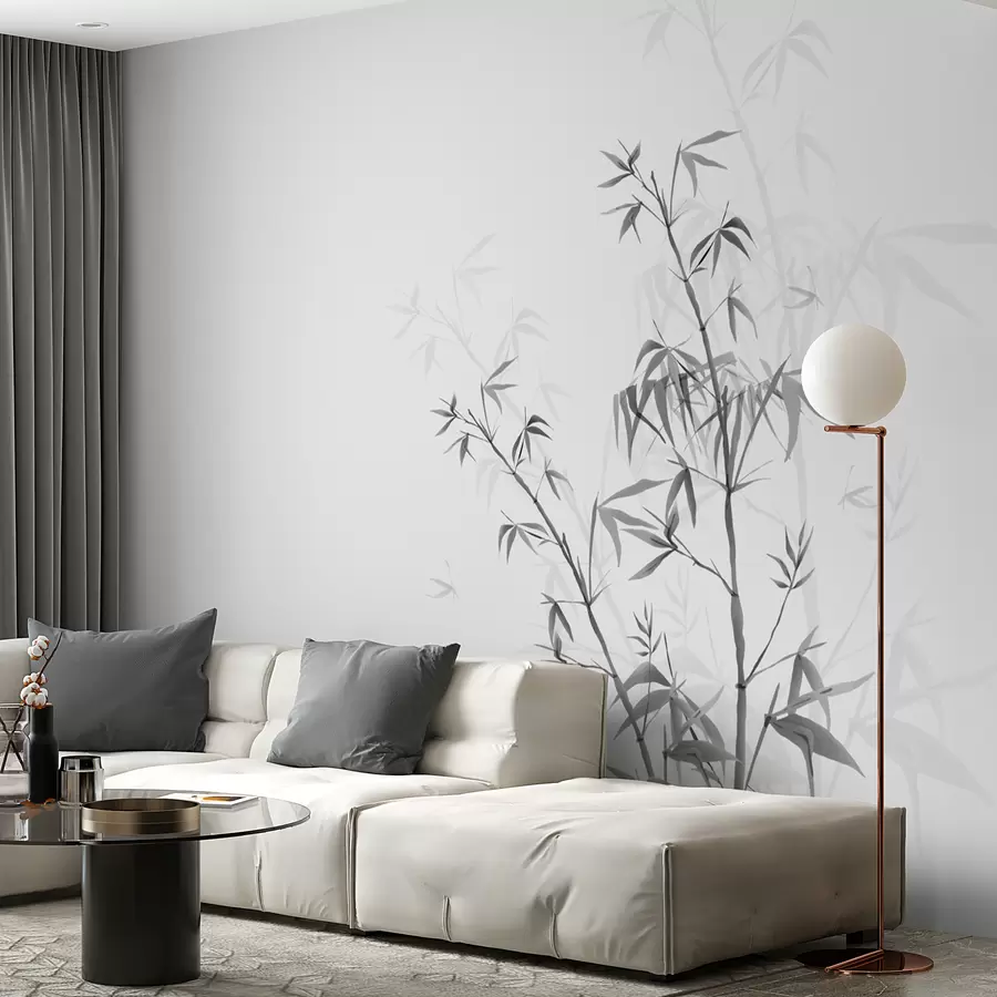 fototapet Minimalism stil Japandi plante bambus Chinoiserie culoare gri w00546v1