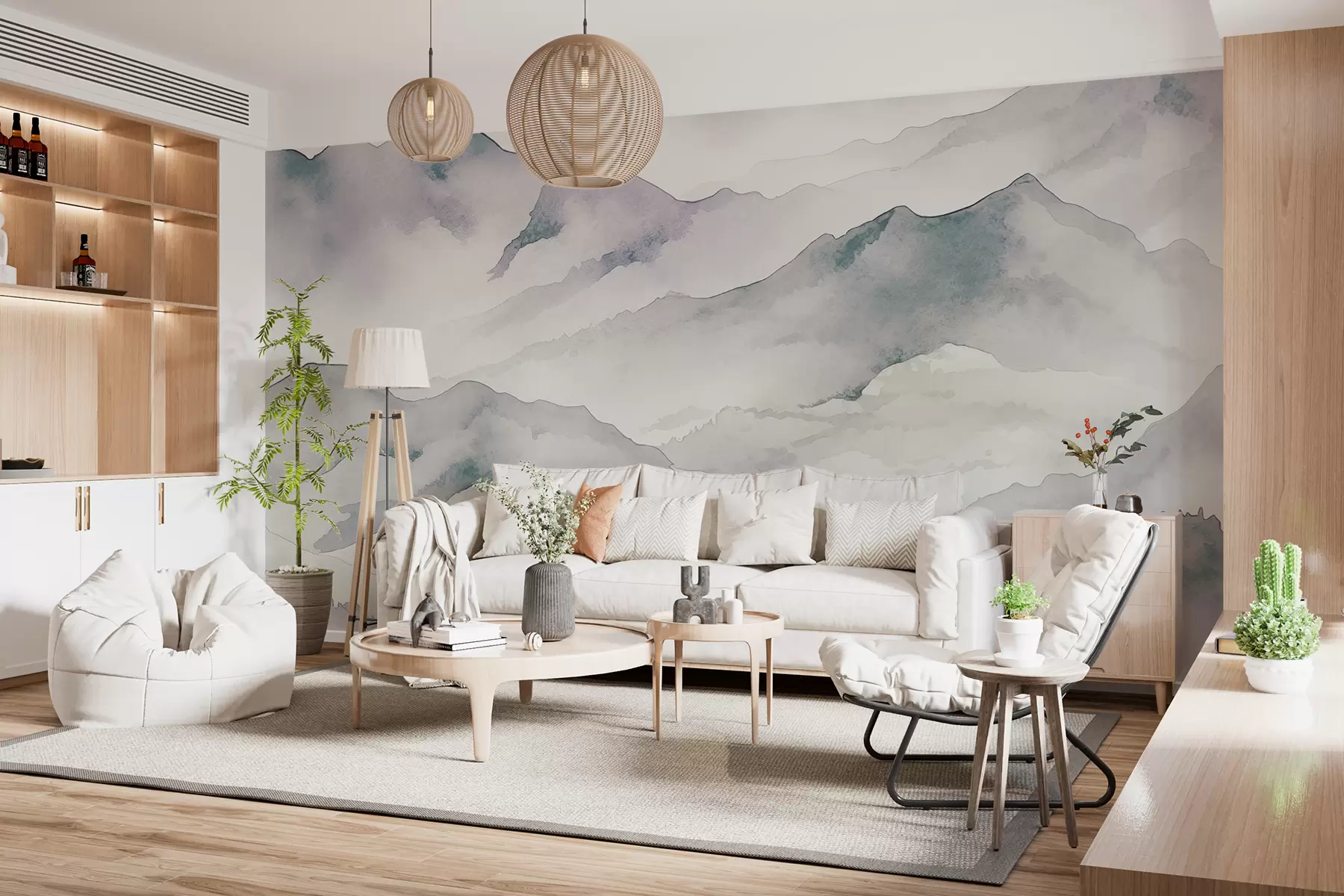 fototapet Culori de munte acuarelă, peisaj, peisaj, albastru, gri, culoare sepia w00840v1