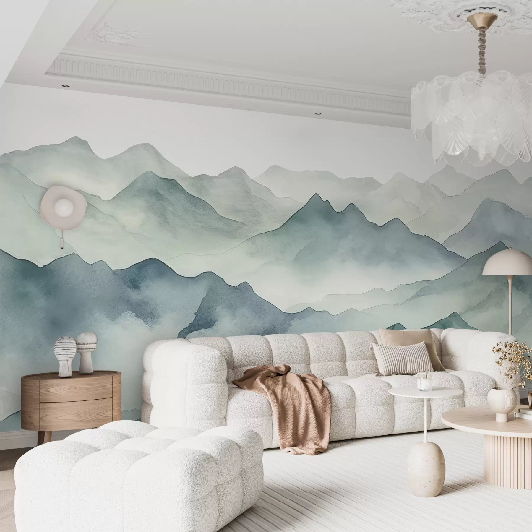 fototapet Munte vârfuri și trece, acuarelă, peisaj, peisaj, albastru, gri culoare w00841