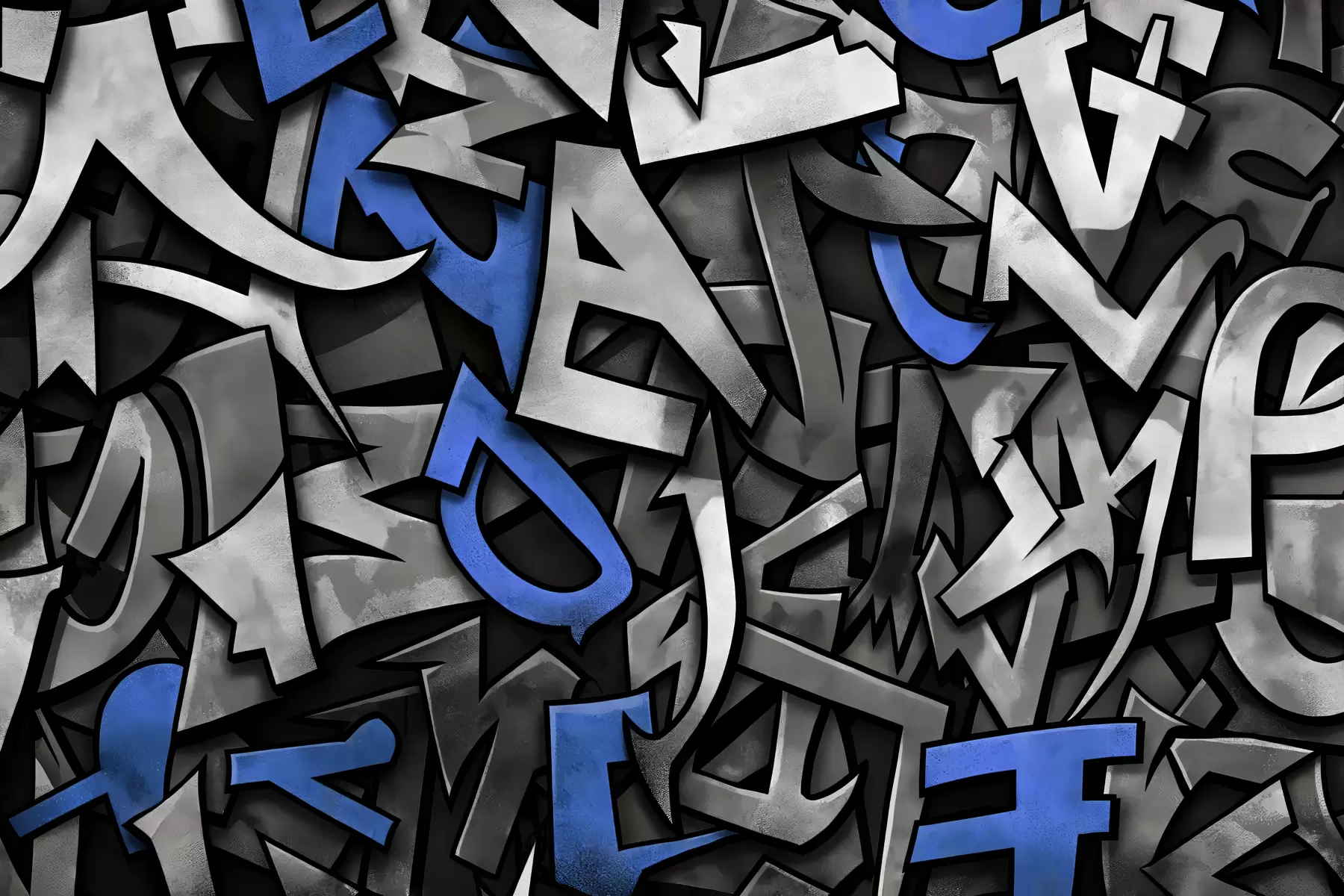 fototapet Graffiti litere majuscule de culoare albastră w01186v1