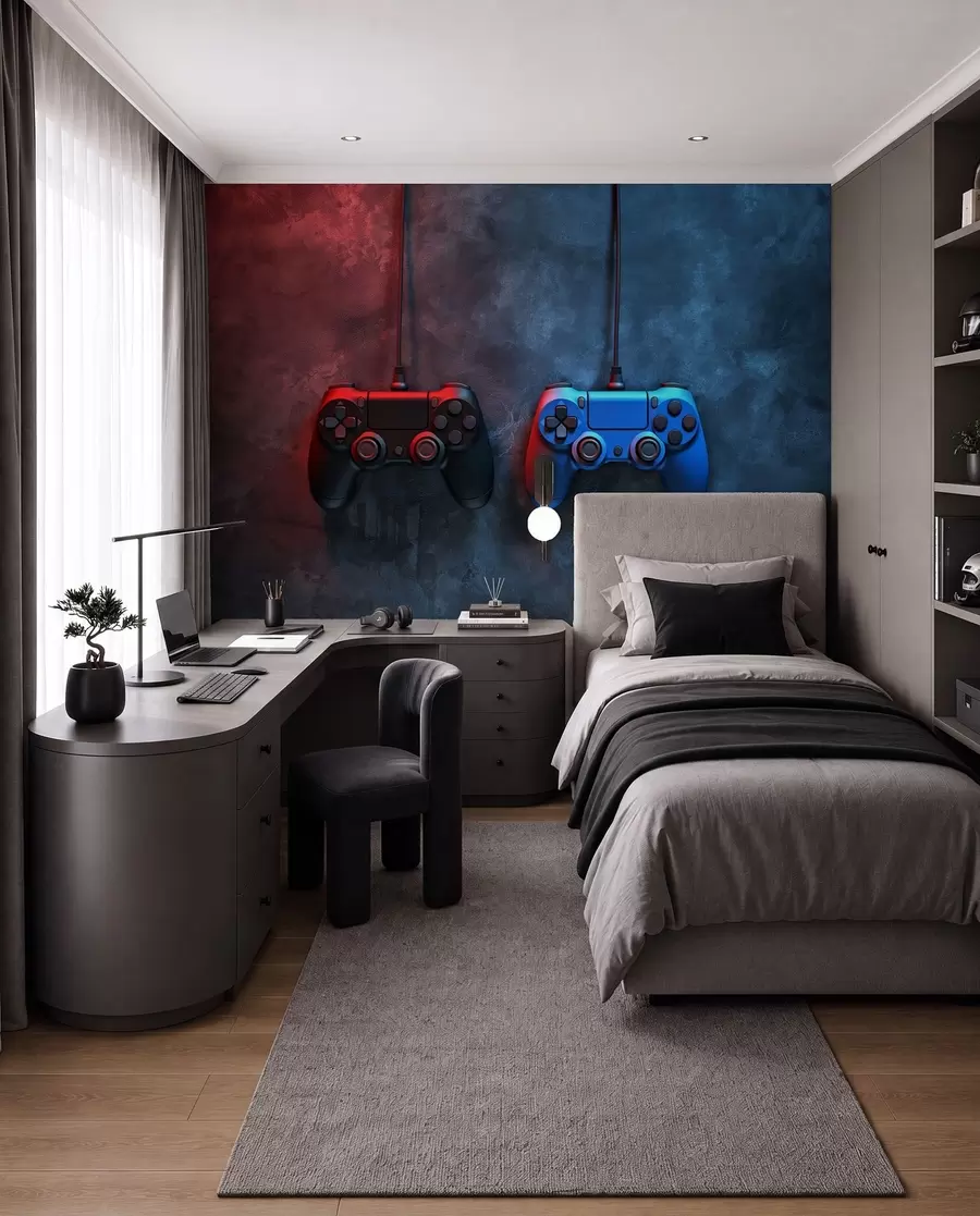 fototapet dualShock negru și albastru pe un fundal închis w01189