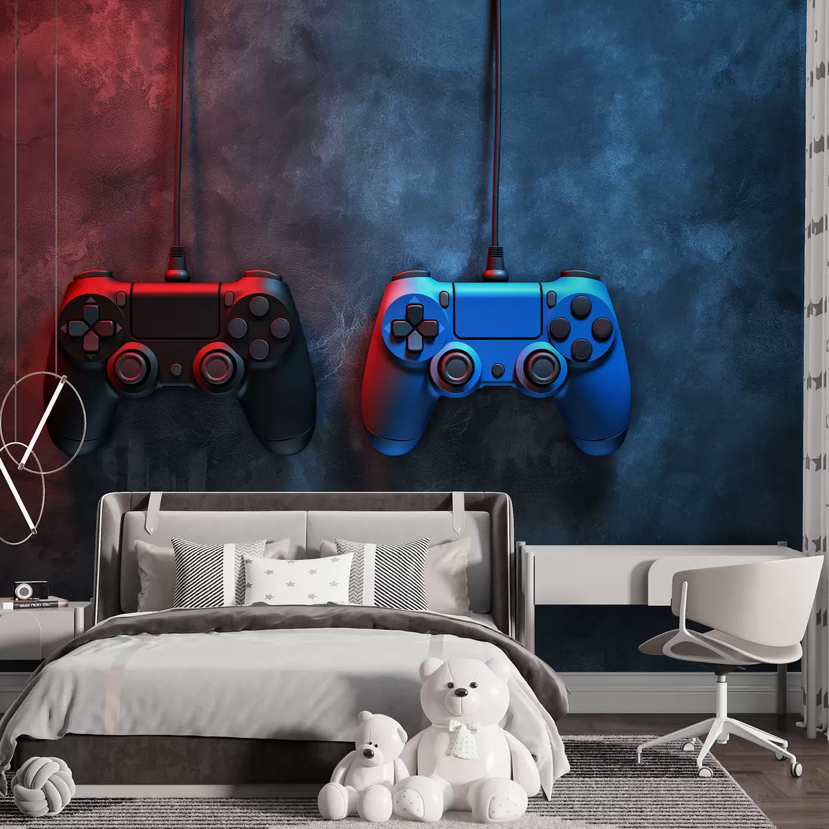 fototapet dualShock negru și albastru pe un fundal închis w01189