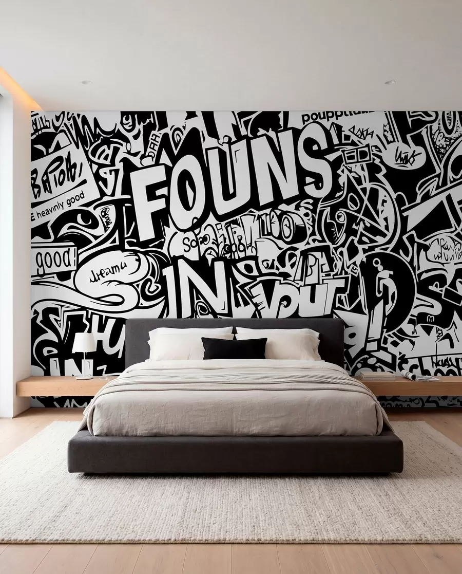 fototapet Graffiti alb-negru w01190