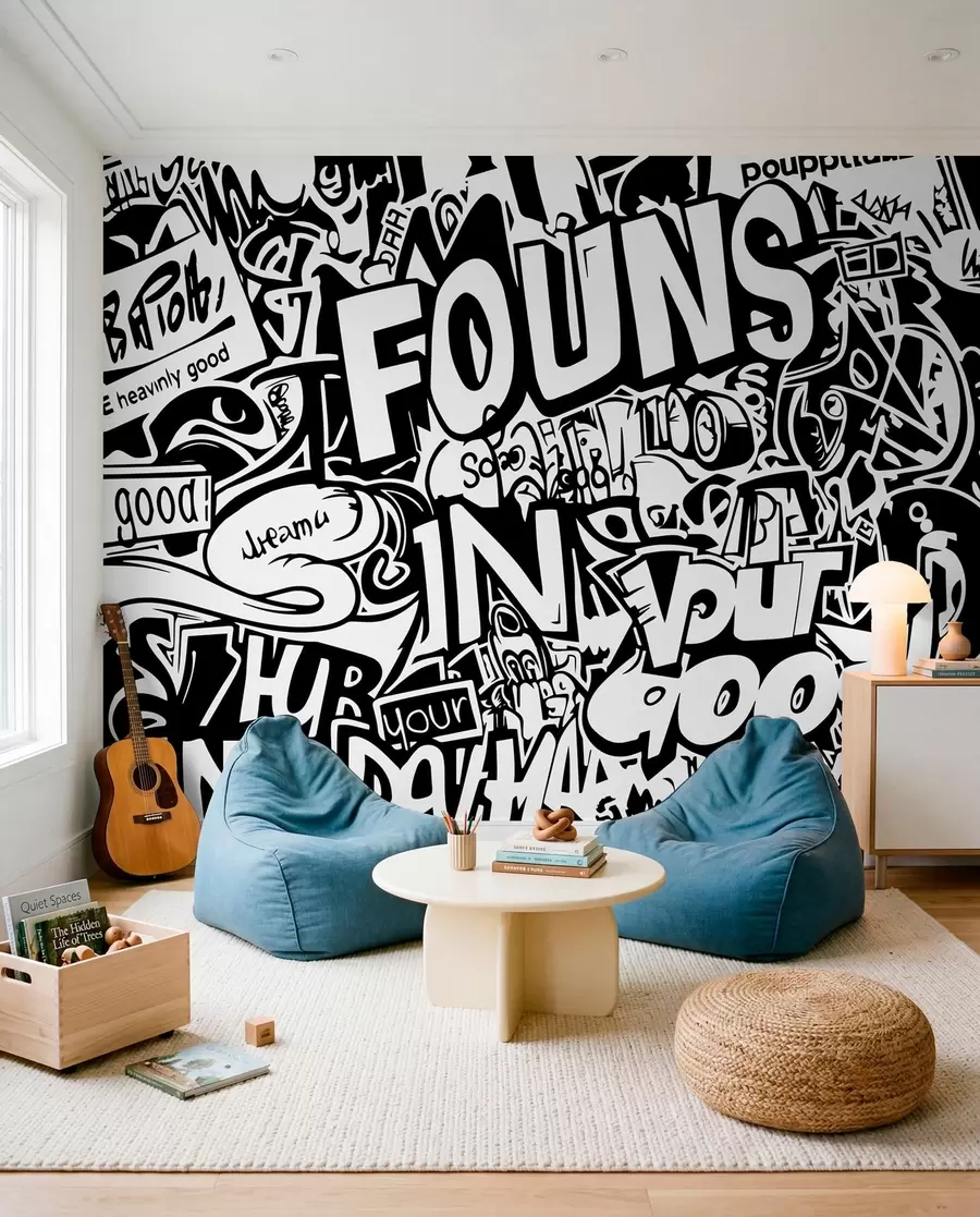 fototapet Graffiti alb-negru w01190