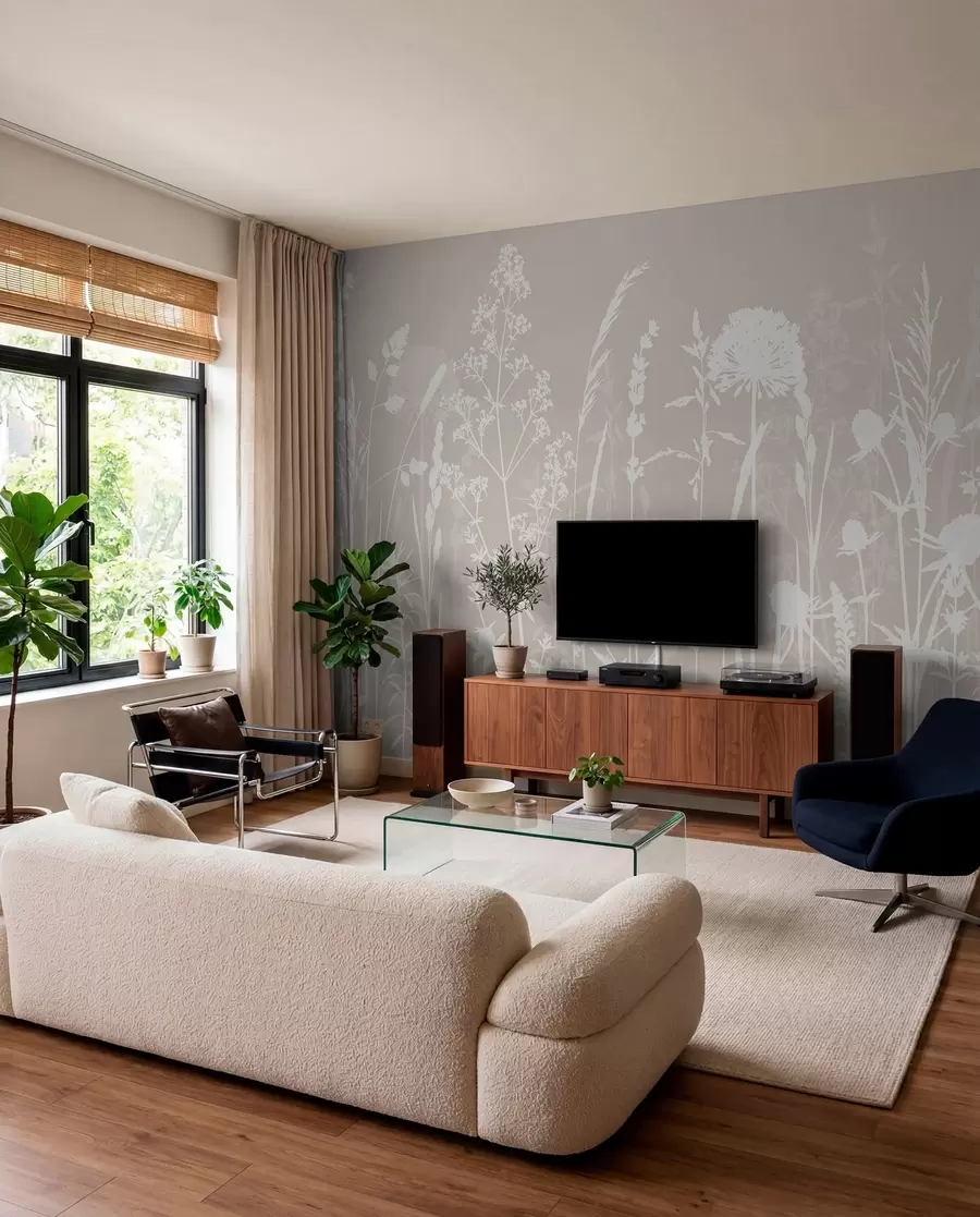 fototapet Câmp blând plante și flori minimalism w01270
