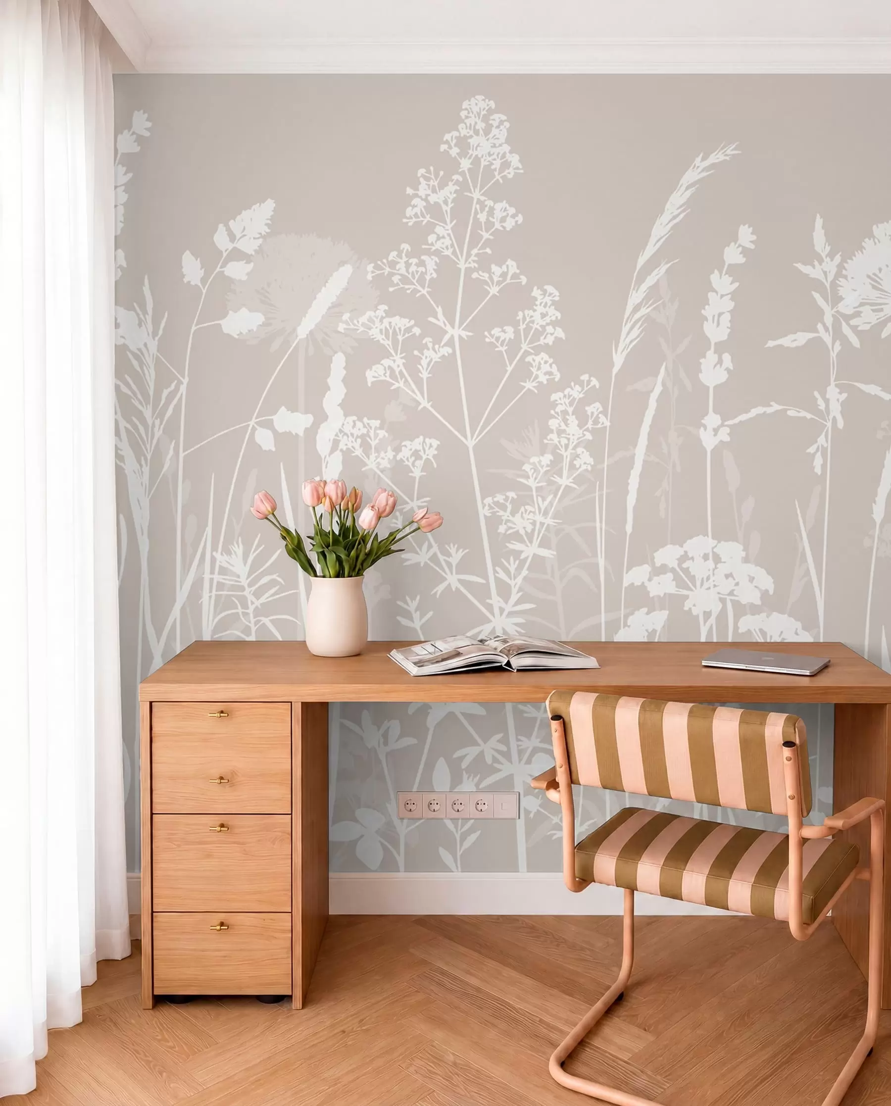 fototapet Câmp blând plante și flori minimalism w01270