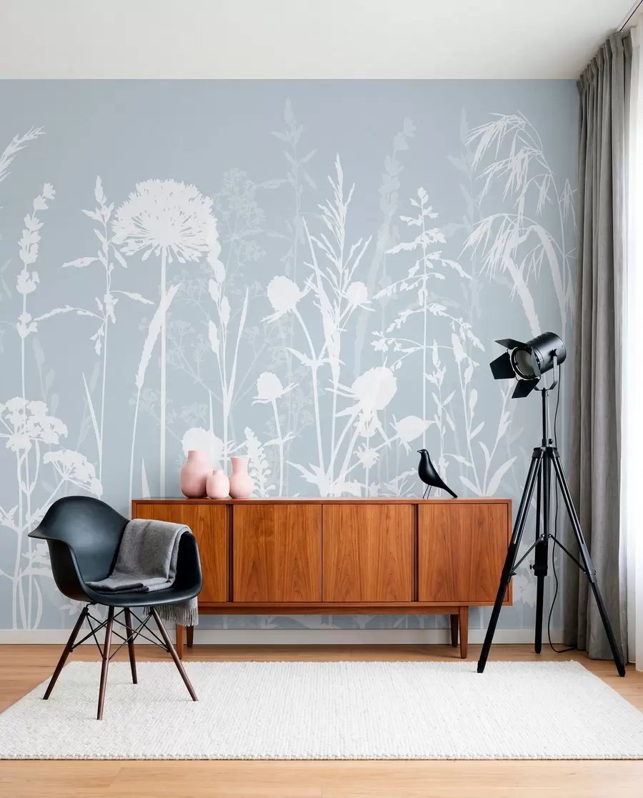 fototapet Gentle plante de câmp și flori minimalism gri culoare w01270v4