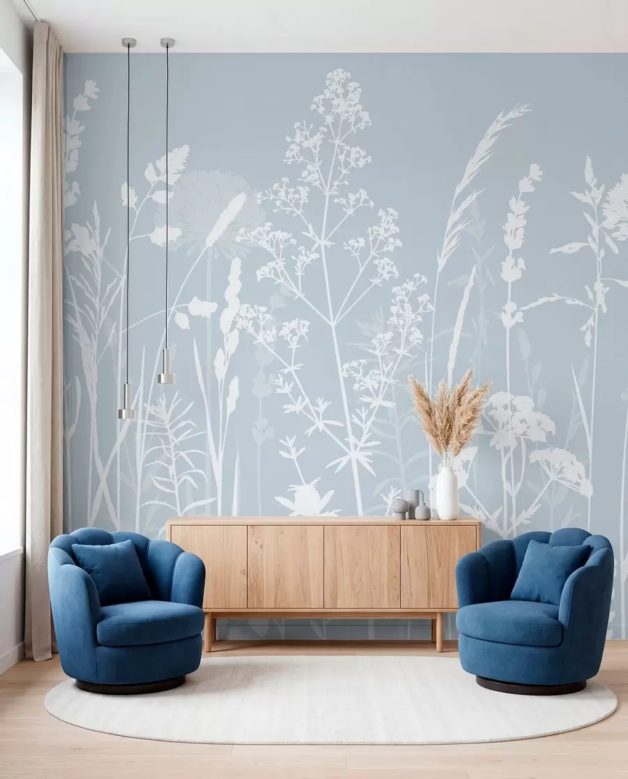 fototapet Gentle plante de câmp și flori minimalism gri culoare w01270v4