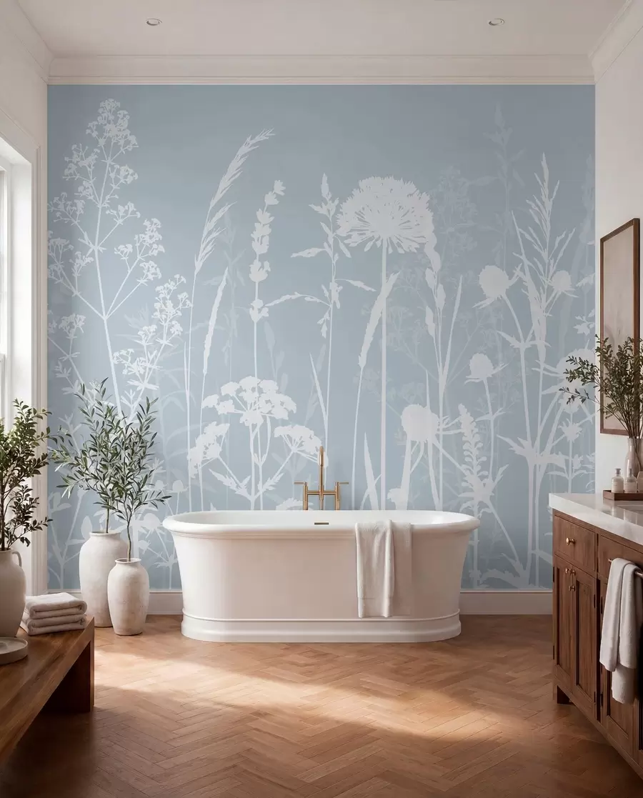 fototapet Gentle plante de câmp și flori minimalism gri culoare w01270v4