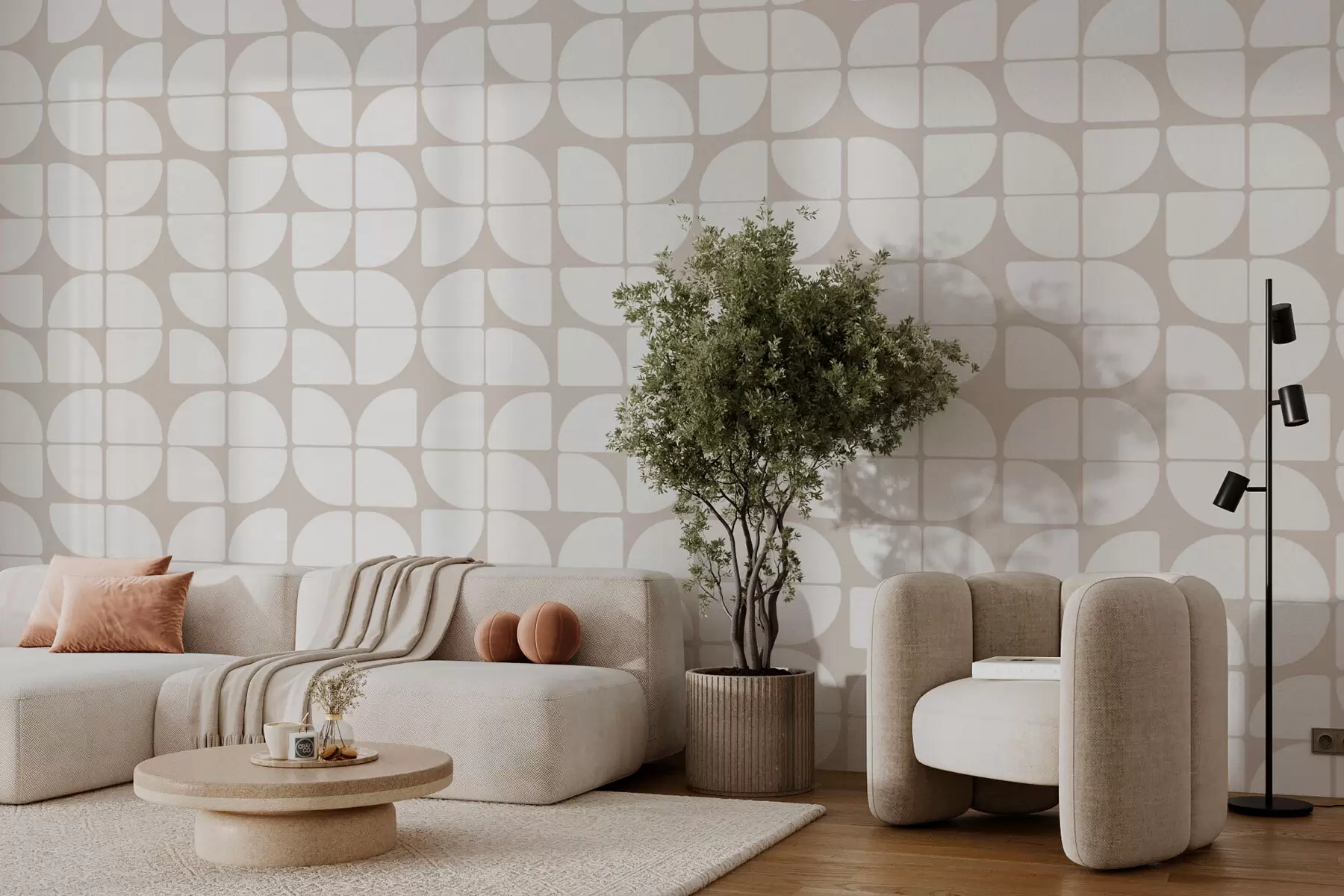 fototapet Geometric tapet stil bauhaus retro tendință de culoare bej w07907v4