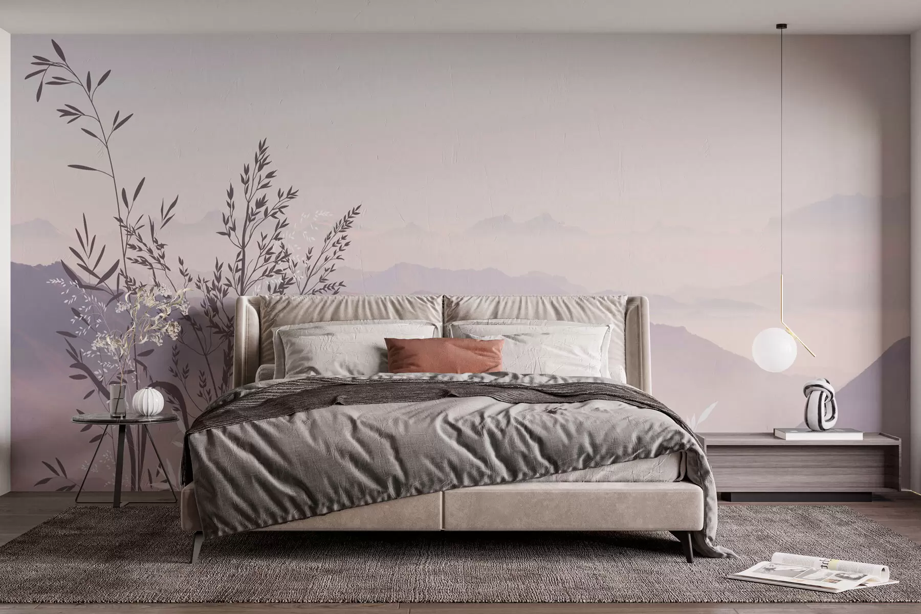 fototapet Vedere la munte cu plante și flori w07910v2