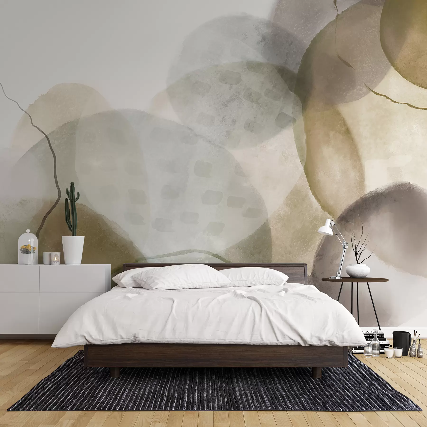 fototapet Forme abstracte moi, în acuarelă, în nuanțe de maro, sepia și alb w07926v1