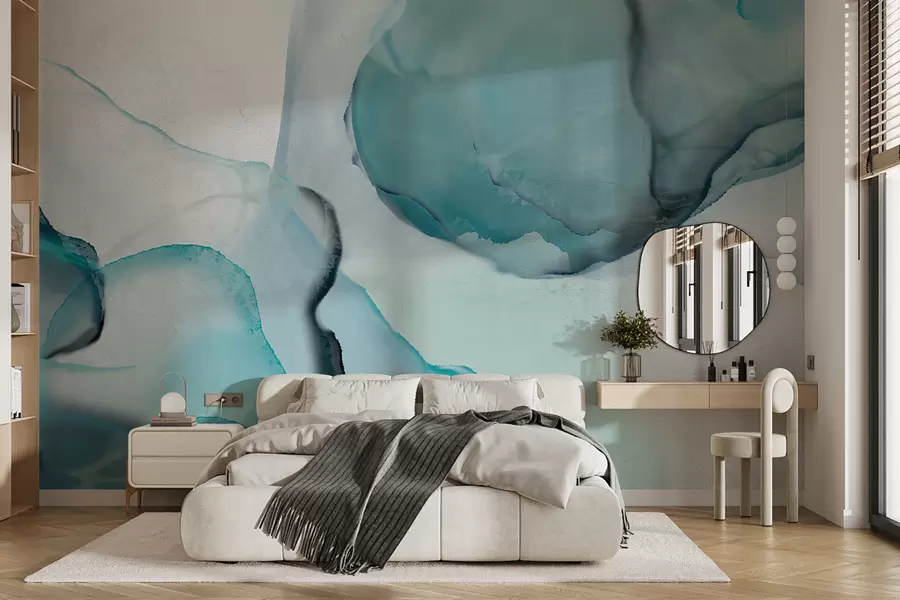 fototapet Artă fluidă abstractă albastră și albă, care seamănă cu apă curgătoare și cerneală w07927