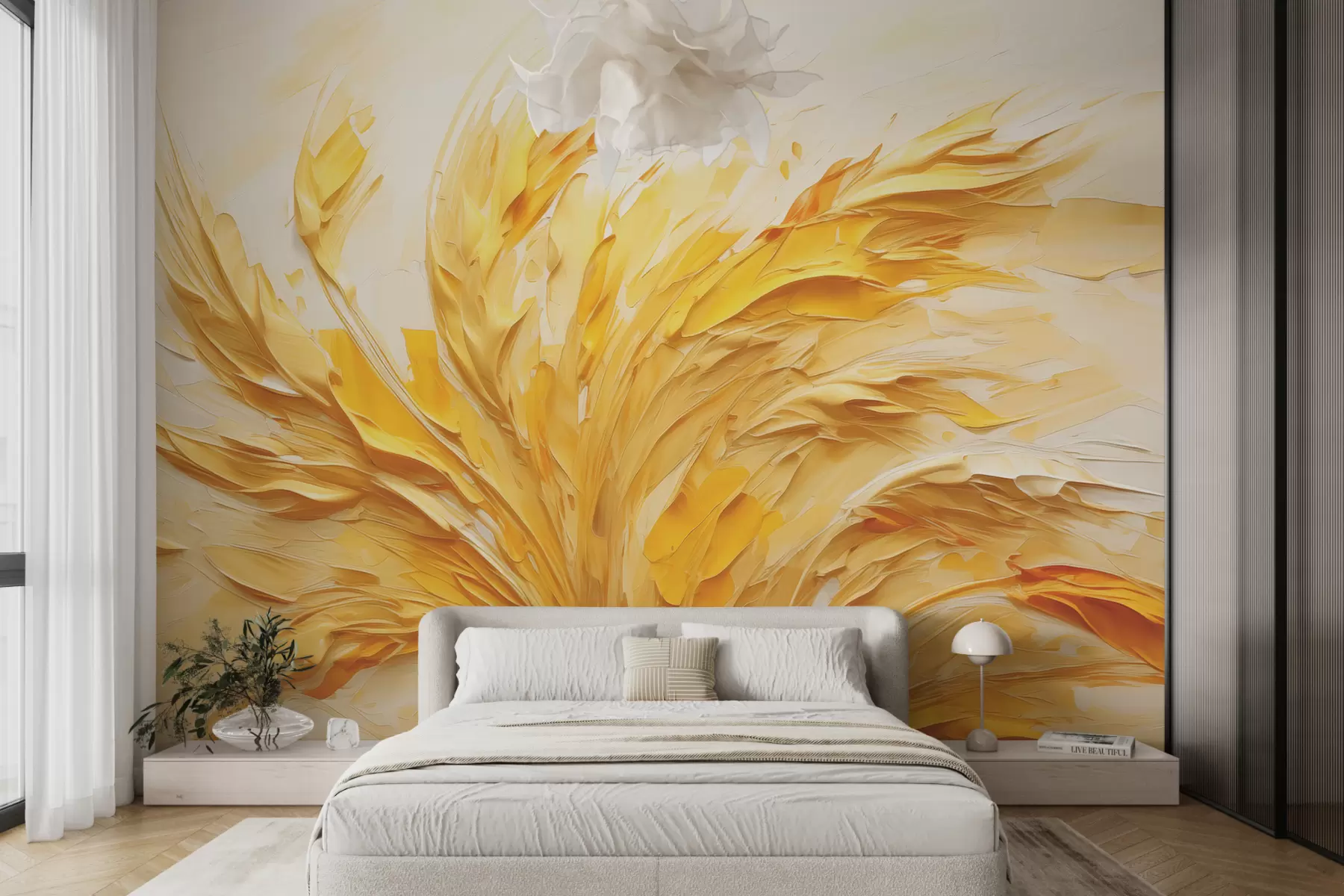 fototapet Grâu pictură abstractă cu lovituri mari, culoare galbenă w07963