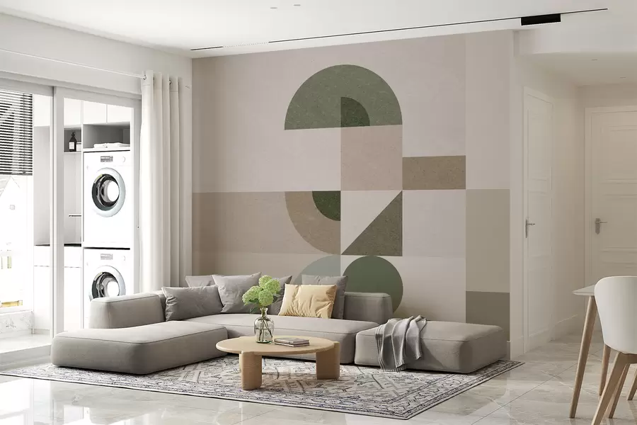 fototapet Geometrie abstractă texturată în stil Art Deco în nuanțe de bej, maro și verde w08049