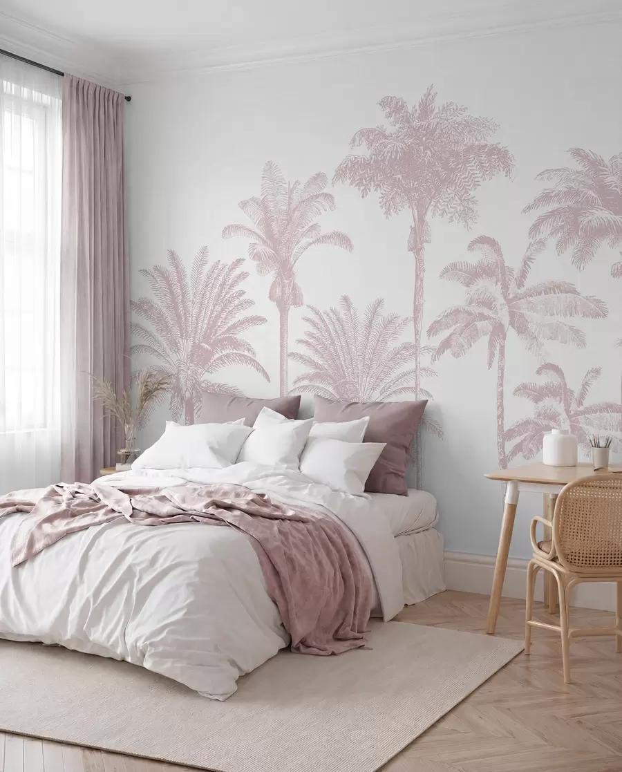 fototapet Palmieri tropicali oază minimă de culoare roz w08111v1