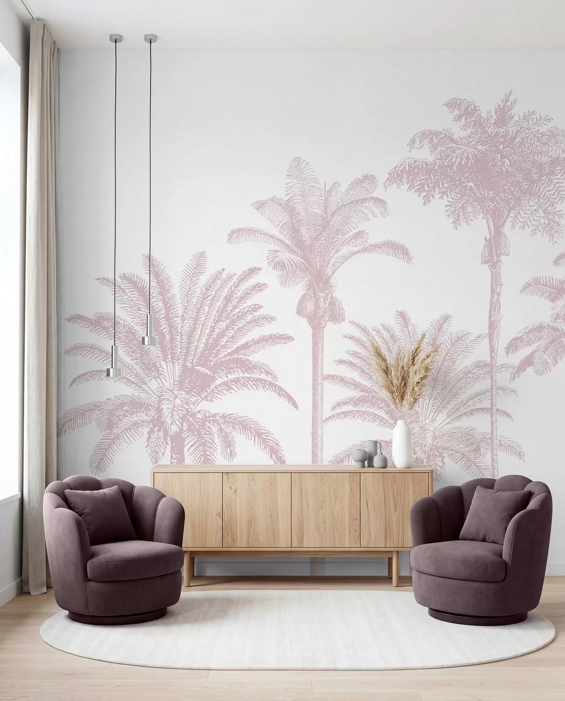 fototapet Palmieri tropicali oază minimă de culoare roz w08111v1