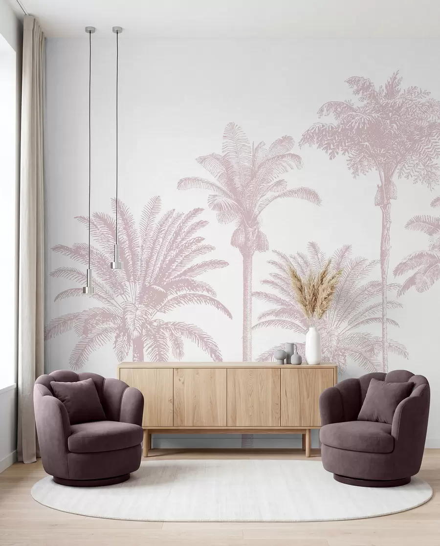 fototapet Palmieri tropicali oază minimă de culoare roz w08111v1