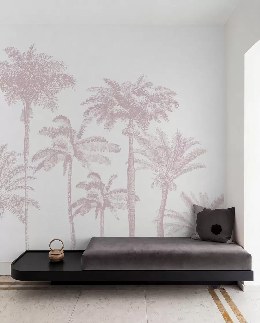 fototapet Palmieri tropicali oază minimă de culoare roz w08111v1
