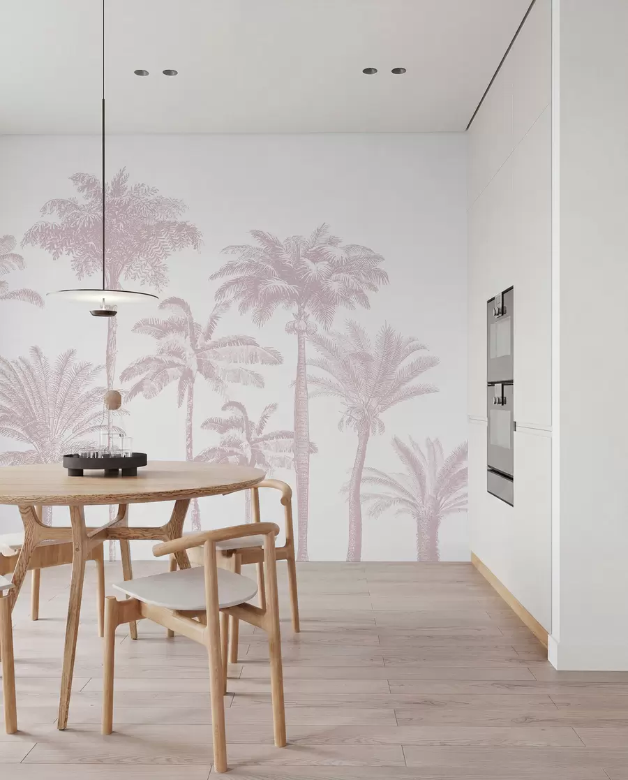 fototapet Palmieri tropicali oază minimă de culoare roz w08111v1