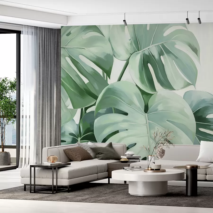 fototapet Frunze verzi mari de monstera tropicală w08116