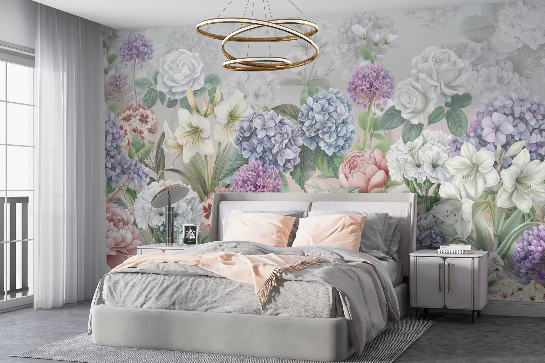 fototapet Grădină de vară magică cu flori în culori pastelate w08140v3