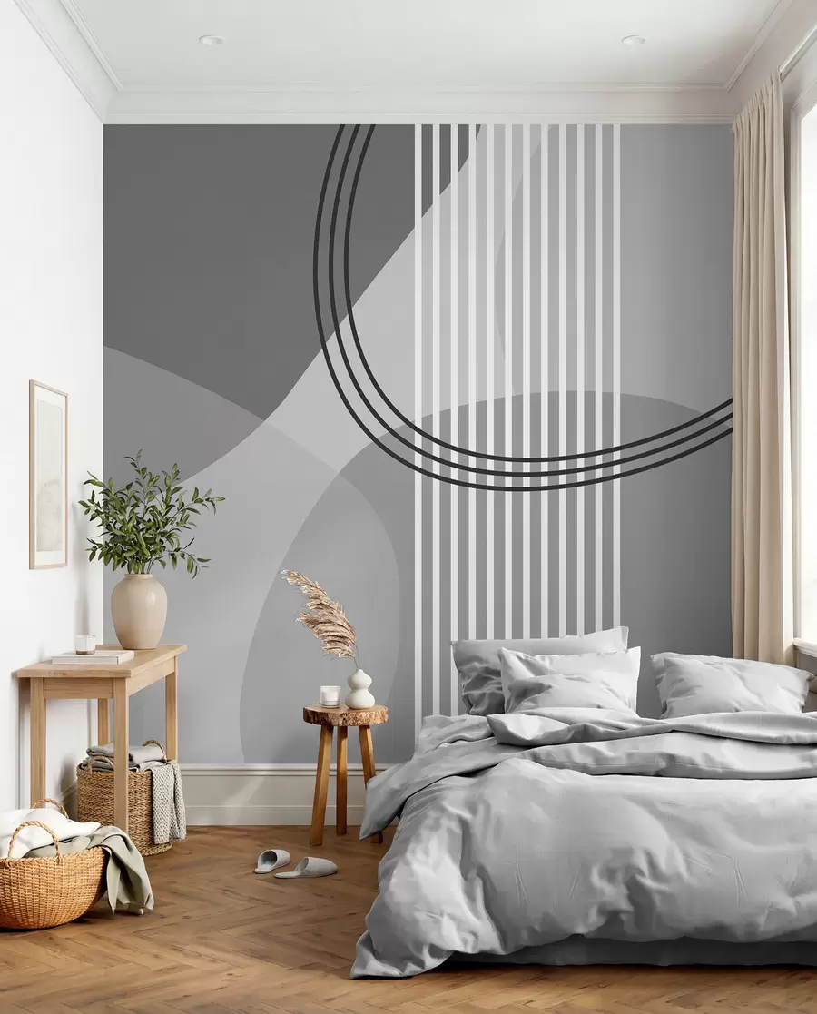 fototapet Geometric abstracție linie și cerc minimalism stil modern gri culoare w08173v3