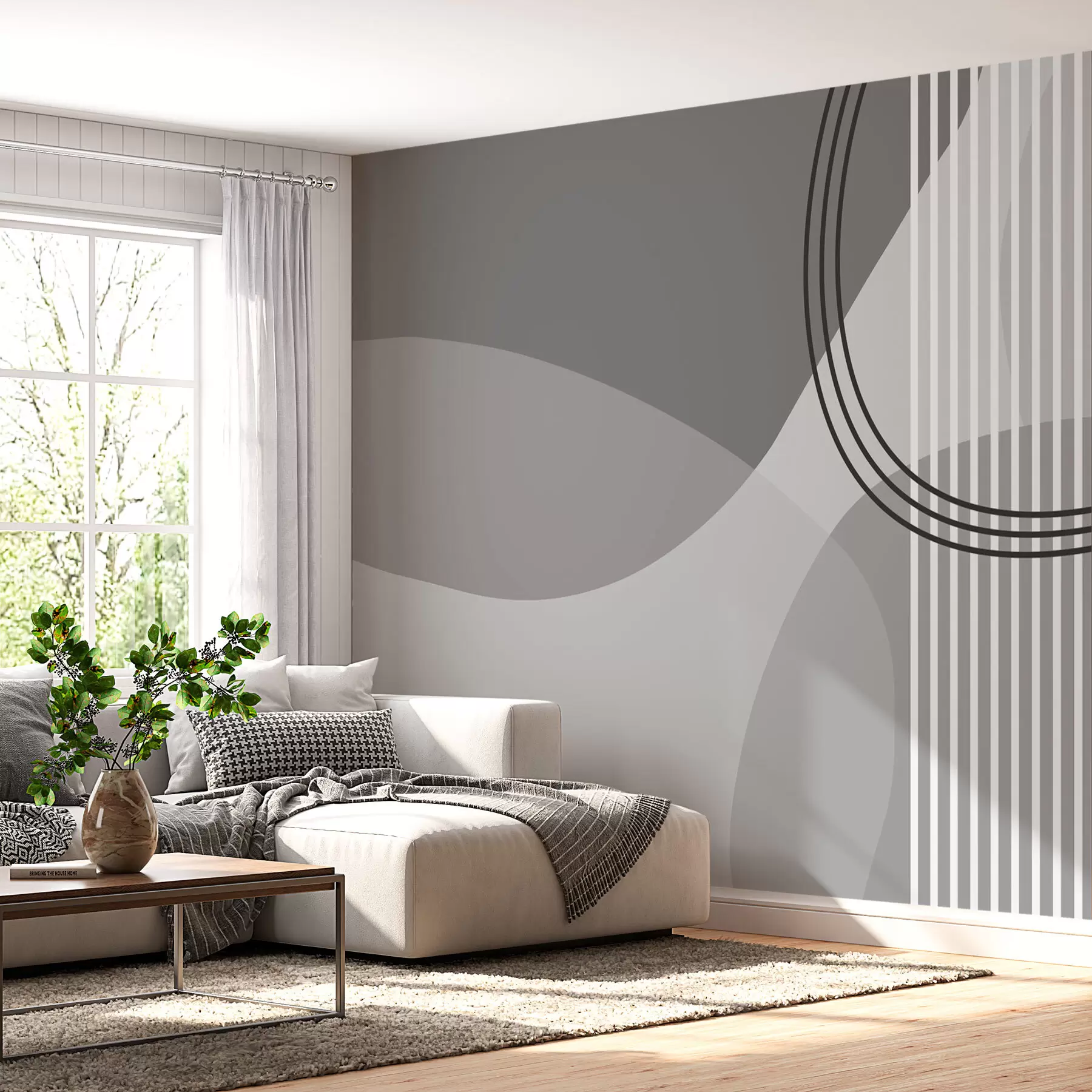 fototapet Geometric abstracție linie și cerc minimalism stil modern gri culoare w08173v3
