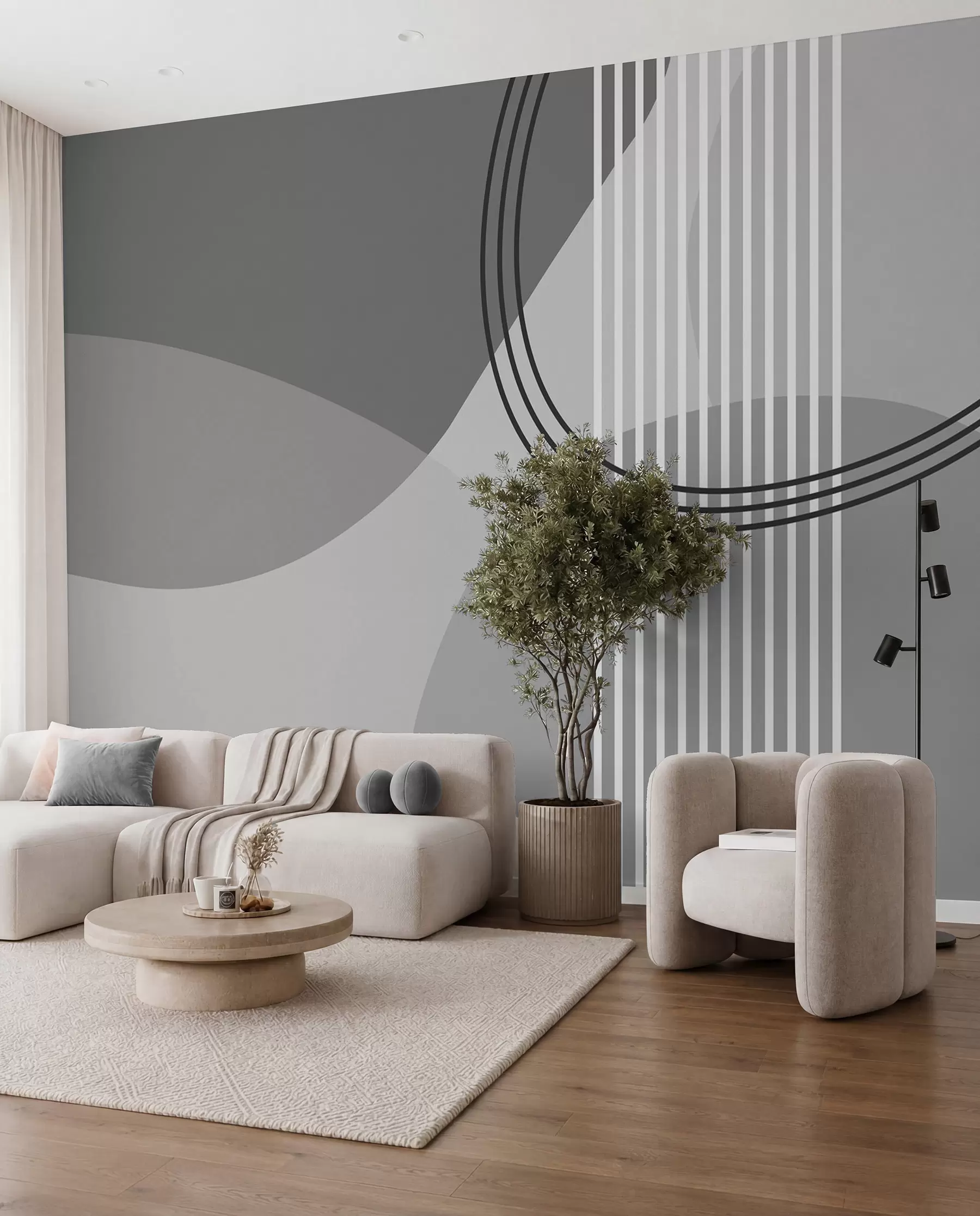 fototapet Geometric abstracție linie și cerc minimalism stil modern gri culoare w08173v3