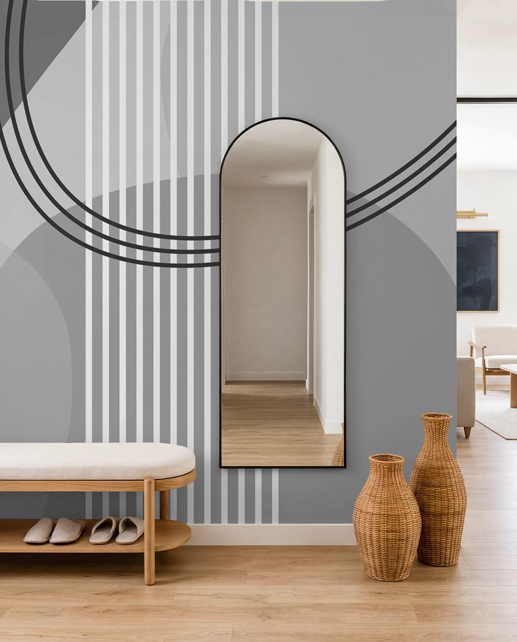 fototapet Geometric abstracție linie și cerc minimalism stil modern gri culoare w08173v3