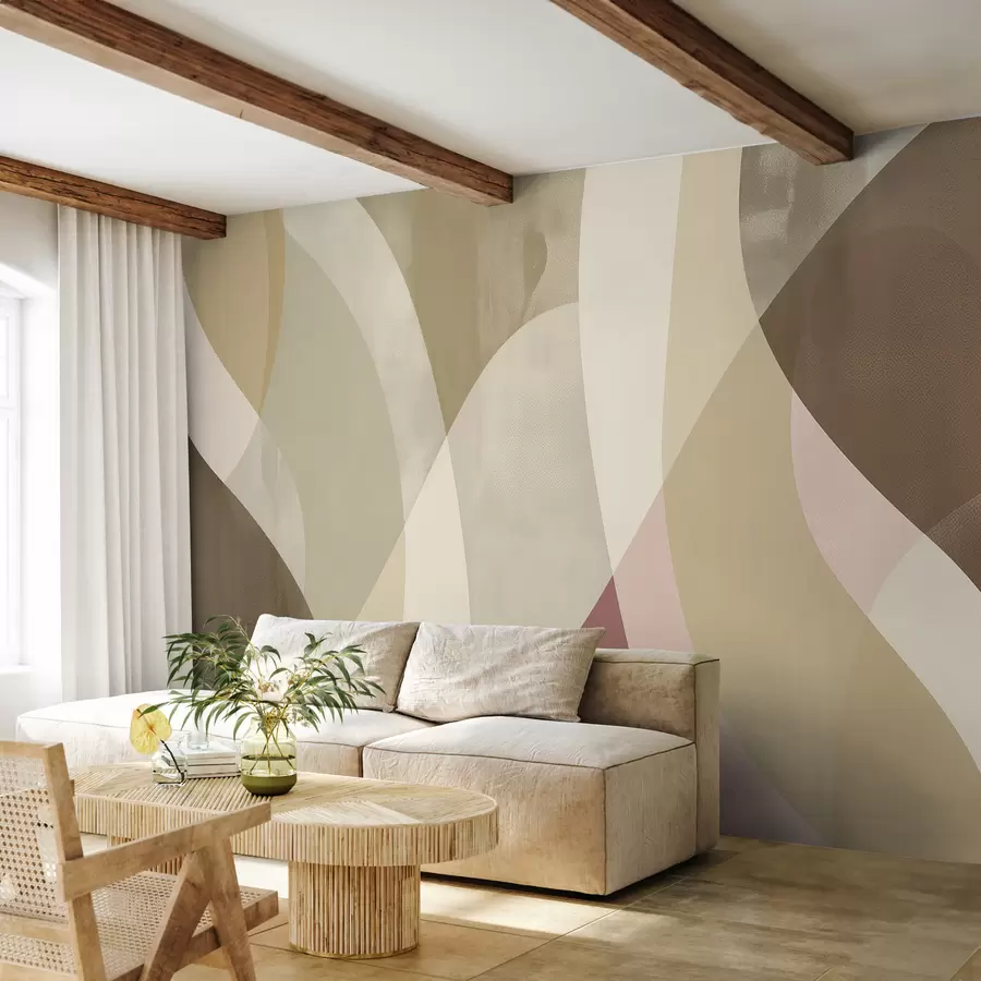fototapet Curbe moi în tonuri atenuate, cu linii fluide și gradiente bej, minimalist și modern w01334v1