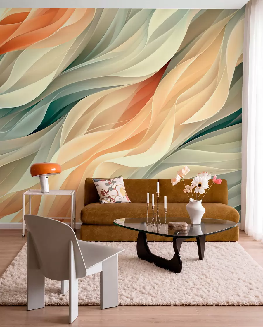 fototapet Design abstract fascinant cu valuri pastelate moi în culori calde w01335v1
