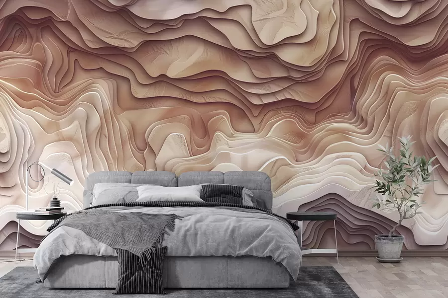 fototapet hartă topografică 3D cu contururi de relief în tonuri roz deschis w01337