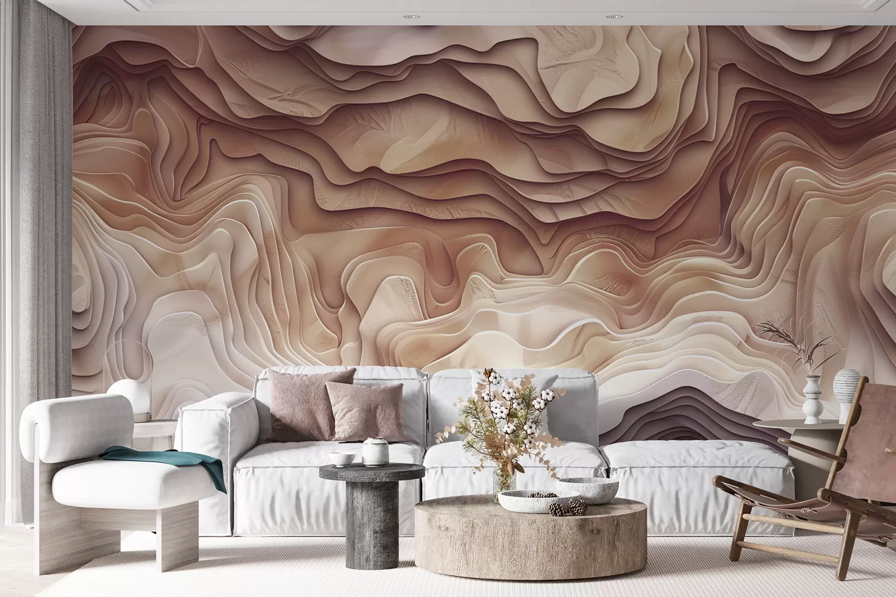 fototapet hartă topografică 3D cu contururi de relief în tonuri roz deschis w01337
