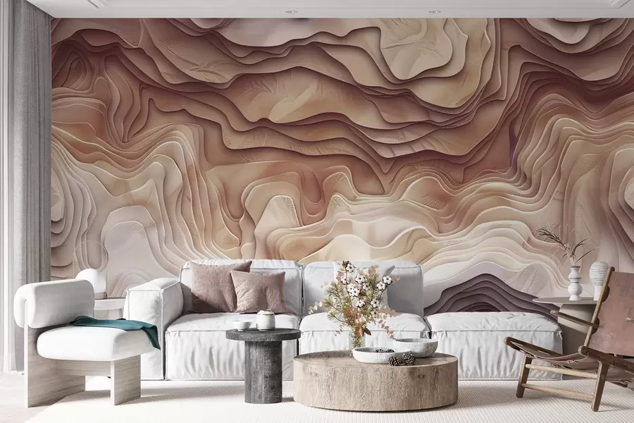 fototapet hartă topografică 3D cu contururi de relief în tonuri roz deschis w01337
