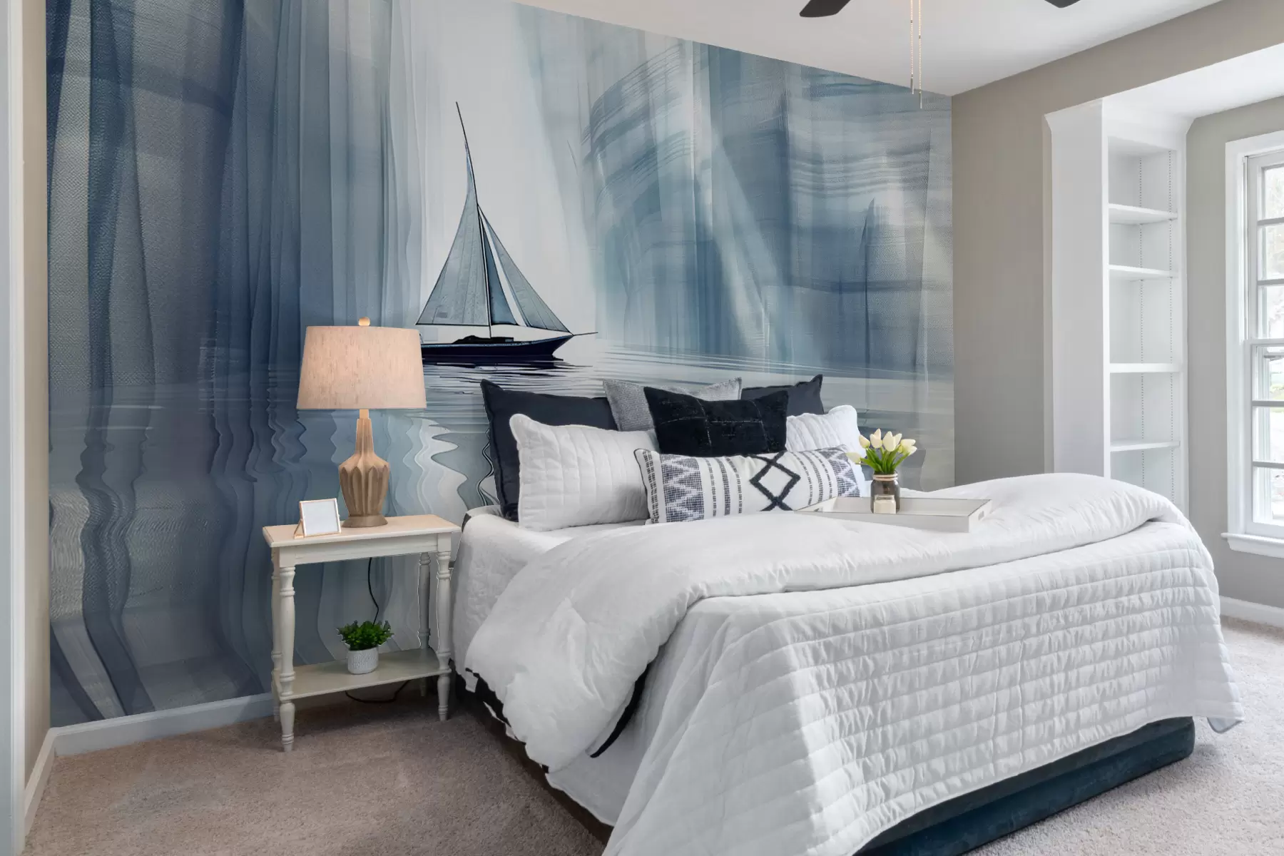 fototapet Barcă pe apă într-un stil futurist cu culori albastre w01338